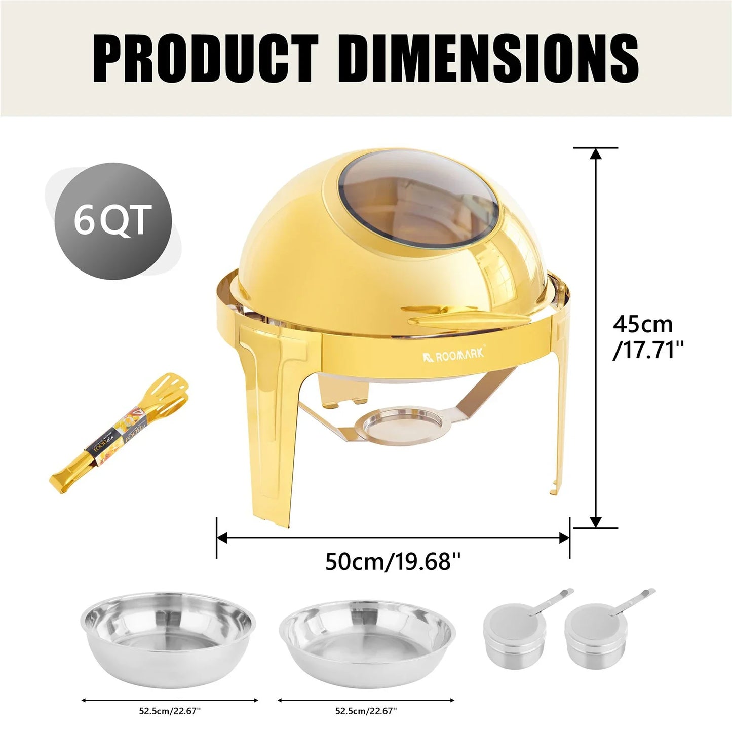 ¡Cheftronics Dorado: Calentador Acero Inoxidable Brillante! - Round Gold 6QT / United States - Chafing Dish Buffet Set