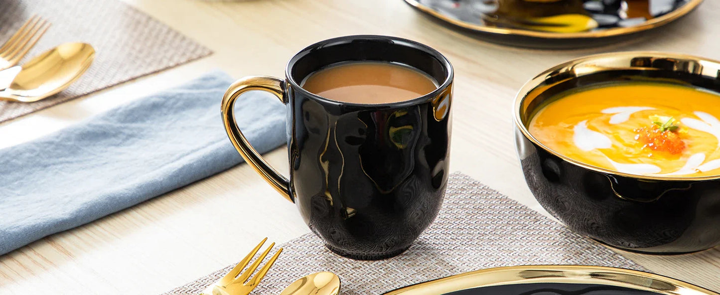 ¡Dorado Ébano: Vajilla de Lujo Black Gold Tableware Set! - LOVECASA Black Porcelain Dinnerware Set
