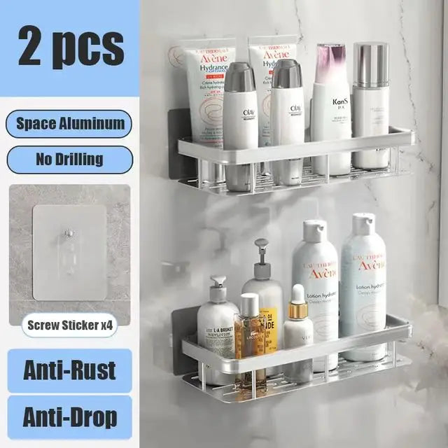 ¡Estantes de Ducha Negros Paredes Impecables! - silver 2pcs - Wall Mounted Shampoo Bottle Shower Corner Rack