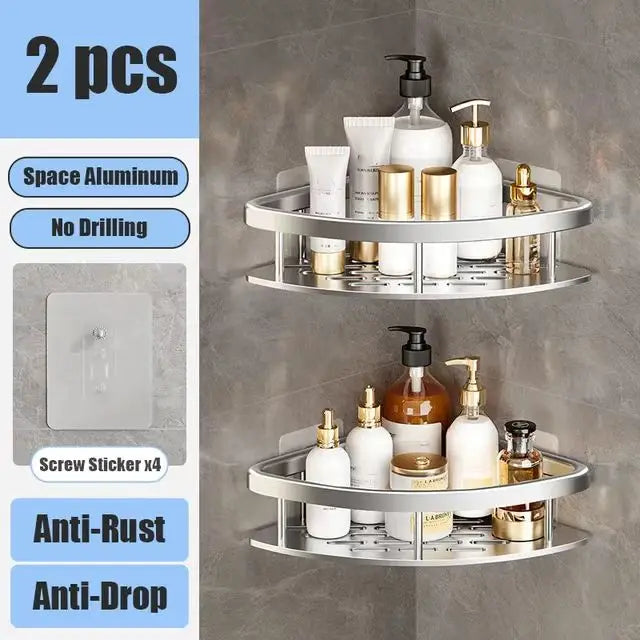 ¡Estantes de Ducha Negros Paredes Impecables! - silver Triangle 2pcs - Wall Mounted Shampoo Bottle Shower Corner Rack