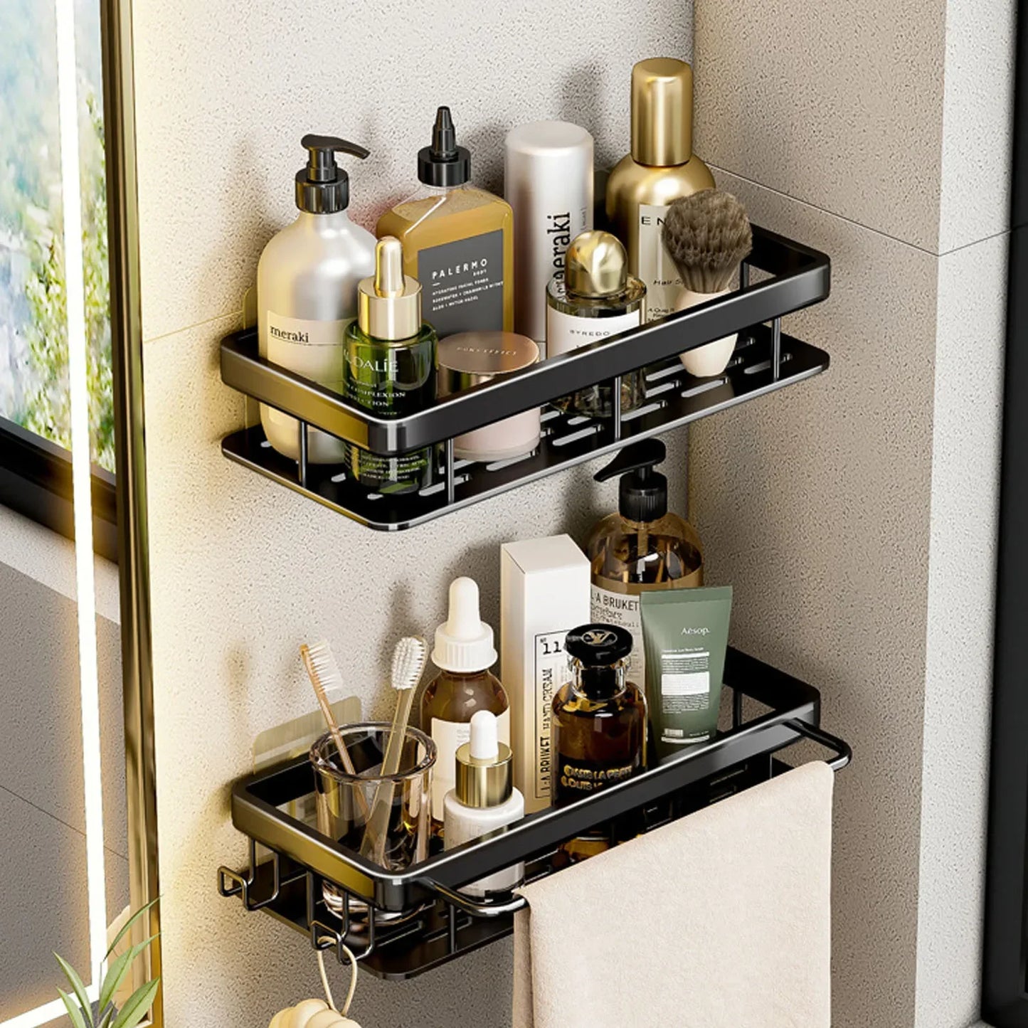 ¡Estantes de Ducha Negros Paredes Impecables! - Wall Mounted Shampoo Bottle Shower Corner Rack