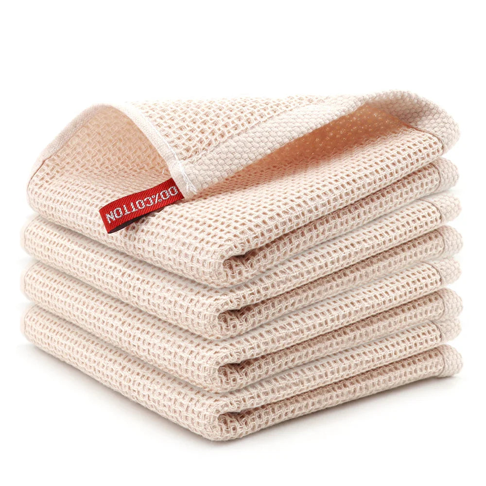 ¡Explosión Waffle para Tu Cocina con el Set de Paños de Algodón 6pcs! - Beige / 6Pcs - Kitchen Cleaning Cloths