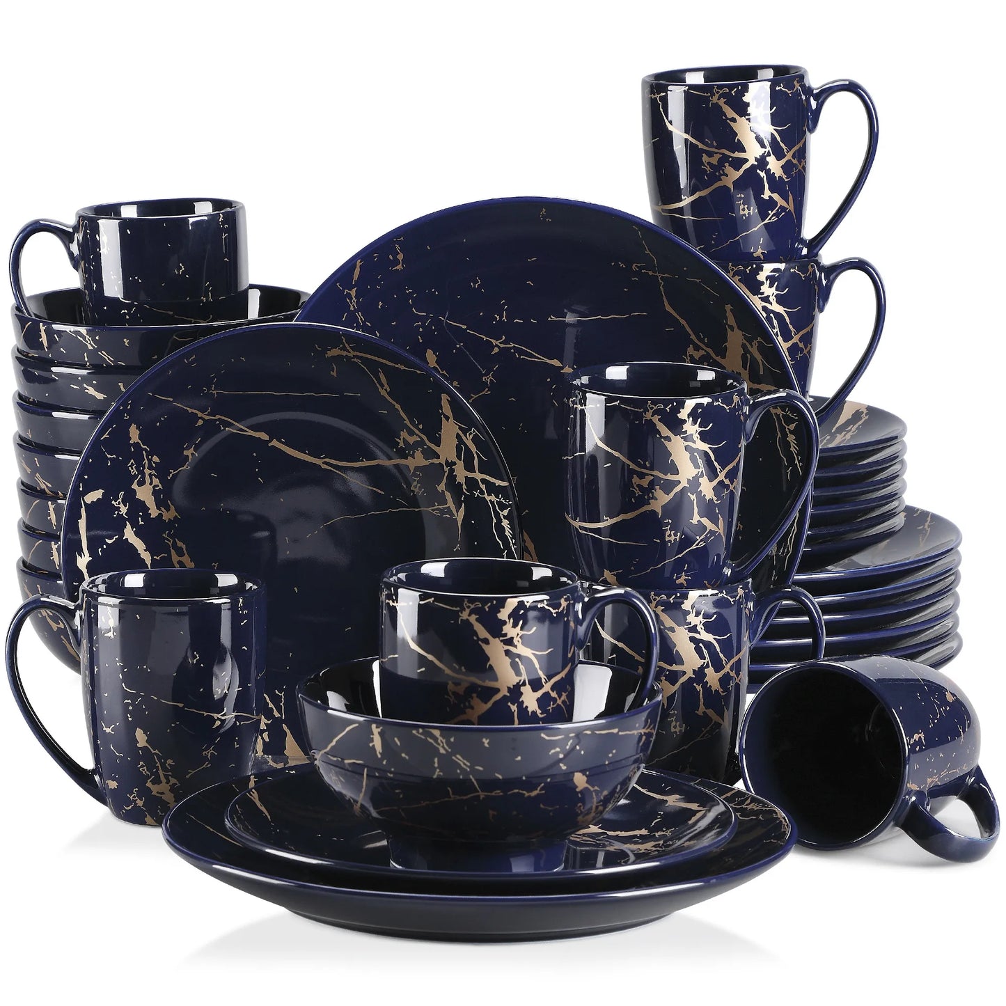 ¡Lujo en Mármol Negro: Complete Tableware Feature! - 32 PCS Blue / GERMANY - Procelain Dinnerware Set