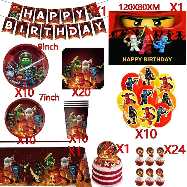 Ninjago Fiesta Explosiva Artículos Desechables Cumpleaños - 88pcs