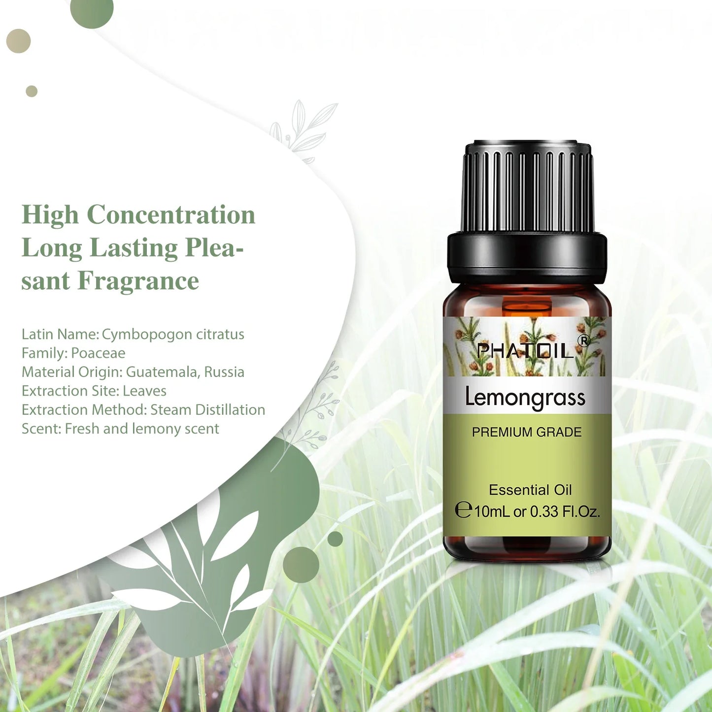 PHATOIL 6pcs Essential Oil Set 10ml Pure Natural Lavender Eucalyptus Peppermint Tea Tree Orange Lemongrass for Diffuser