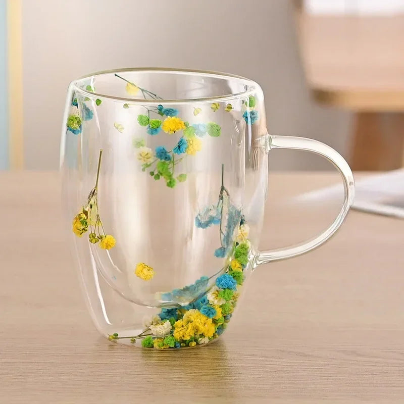 Tazas Florales de Vidrio Borosilicato Extraordinarias - Multicolor3 / 350ml - Glass Mugs
