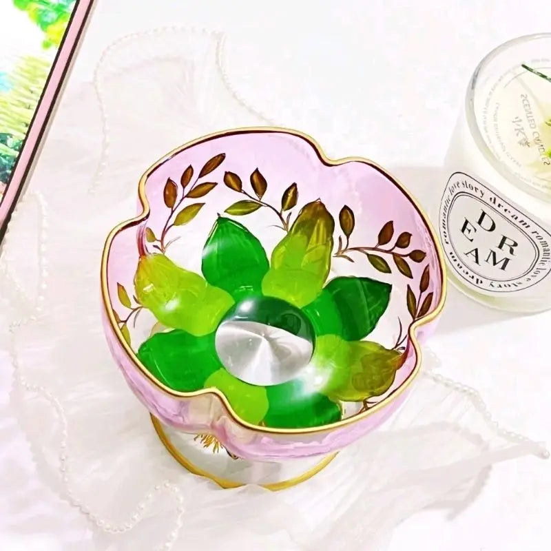 1pcs Austrian Style Pink Hand-painted Champagne Glass Crystal Red Wine Cup Ice Cream Bowl Vintage Flower Pattern Glass