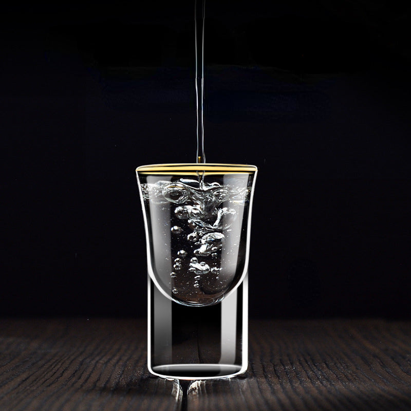 6pcs Gold Foil Color Spirits Cups Household Creative Small Wine Cup Glass Gilt Edged Cup Wine Dispenser Baijiu Cup