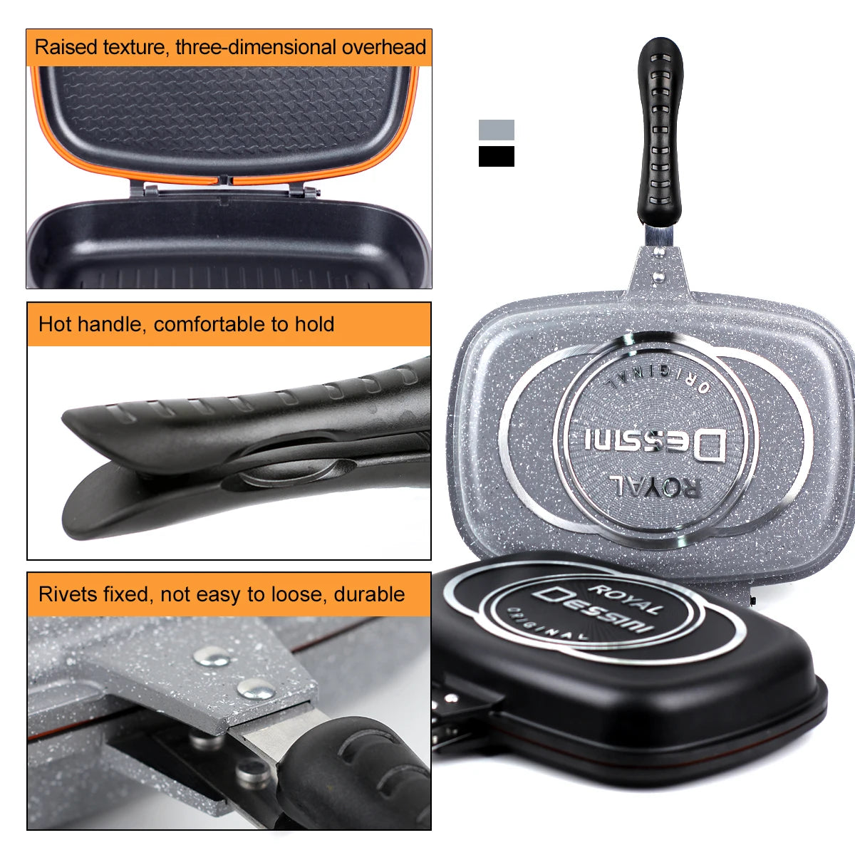 Double Sided Frying Pan, Non-stick Aluminum Baking Pan with Heat-Resistant Handle,Omelet Sandwich Toaster Pans Outdoor Camping