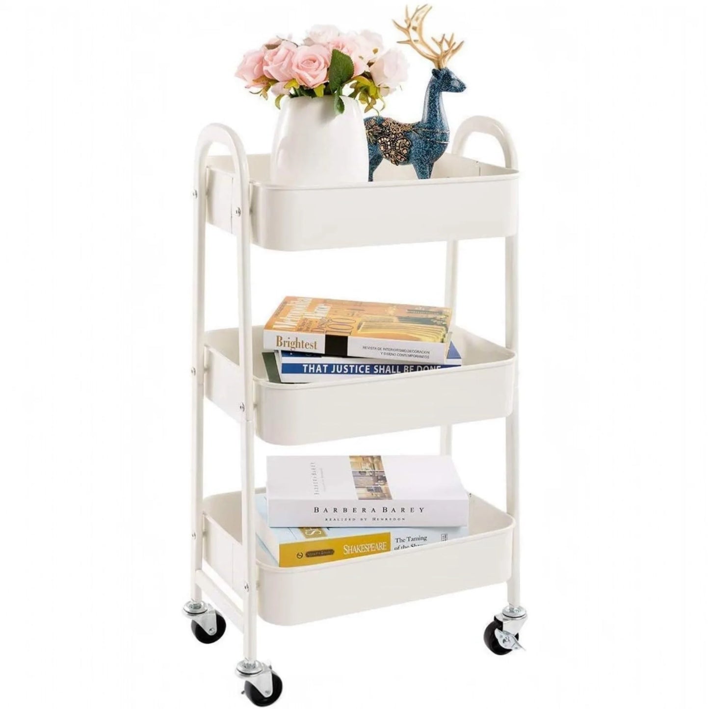 Storage Cart Auxiliary Cart with Wheels Kitchen Cart Service Cart Metal Cart with Wheels 3 Levels Rolling Cart Organizer Cart for Bedroom Bathroom Office, 3-Level Kitchen or Multipurpose Cart with Wheel (Fruta-002 1690 2099)