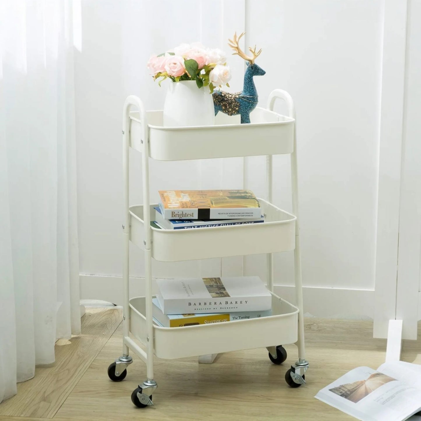 Storage Cart Auxiliary Cart with Wheels Kitchen Cart Service Cart Metal Cart with Wheels 3 Levels Rolling Cart Organizer Cart for Bedroom Bathroom Office, 3-Level Kitchen or Multipurpose Cart with Wheel (Fruta-002 1690 2099)