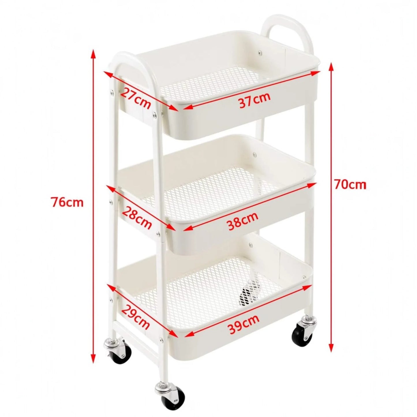 Storage Cart Auxiliary Cart with Wheels Kitchen Cart Service Cart Metal Cart with Wheels 3 Levels Rolling Cart Organizer Cart for Bedroom Bathroom Office, 3-Level Kitchen or Multipurpose Cart with Wheel (Fruta-002 1690 2099)