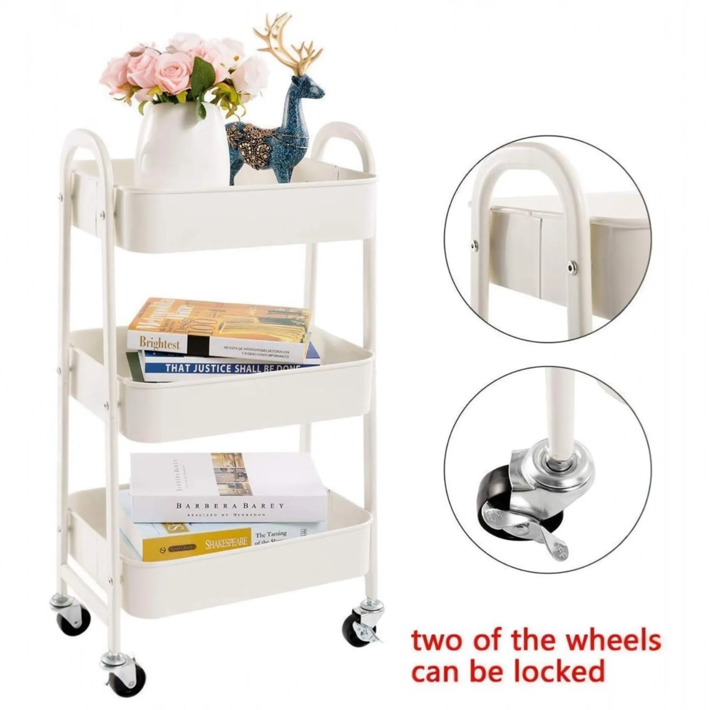 Storage Cart Auxiliary Cart with Wheels Kitchen Cart Service Cart Metal Cart with Wheels 3 Levels Rolling Cart Organizer Cart for Bedroom Bathroom Office, 3-Level Kitchen or Multipurpose Cart with Wheel (Fruta-002 1690 2099)