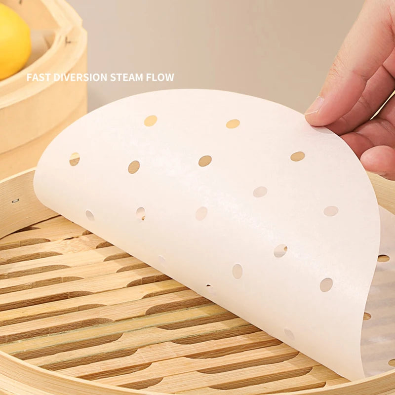 Round Steamer Paper For Dumplings Mat Bamboo Basket Air Fryer Oven Accessories Without Oil Baking Pastry Tools Kitchen Utensils
