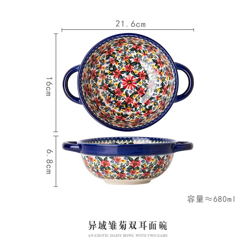 LingAo     Ceramic noodle bowl, double-ear bowl, plate tableware set