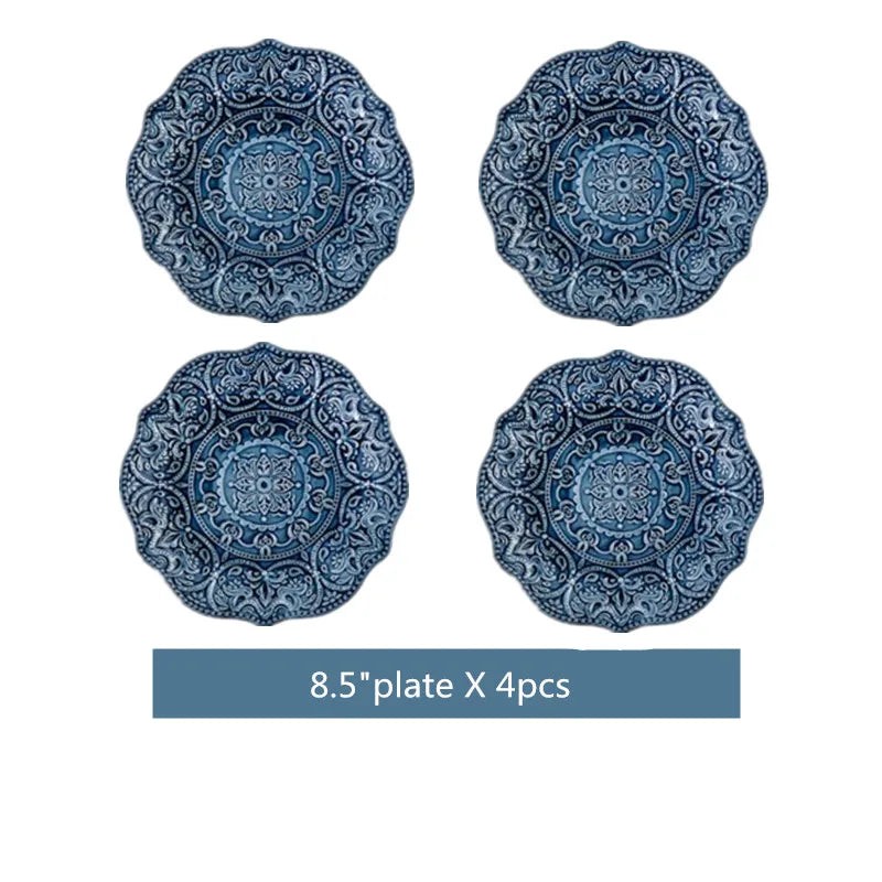 Relief Western Dinner Plates Set Dinnerware Ceramic Tray Steak Dish Dessert Noodle Bowl Cup Series For Home Hotel Use