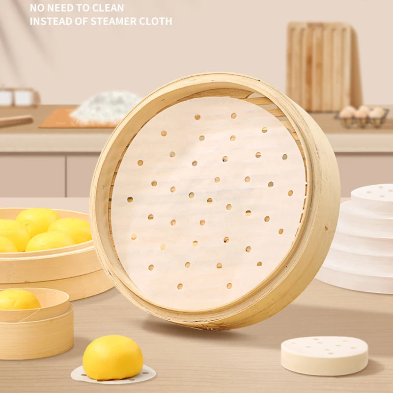 Round Steamer Paper For Dumplings Mat Bamboo Basket Air Fryer Oven Accessories Without Oil Baking Pastry Tools Kitchen Utensils