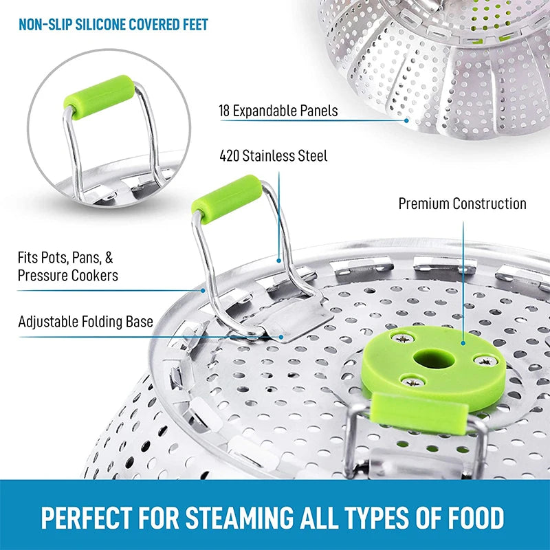 1pc 9/11 inch Stainless Steel Lotus Steamer Tray, Foldable Steamer, Basket Steamer, Cooking Pan, Vegetables and Fruits