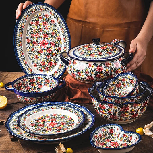 LingAo     Ceramic noodle bowl, double-ear bowl, plate tableware set