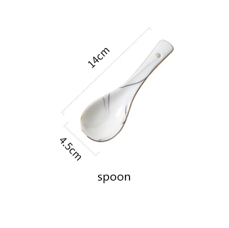 New Double-sided Gilt Rim Gray Marble Pattern Porcelain Dinner Tray Kitchen Plates Ceramic Food Dishes Rice Salad Noodles Bowl
