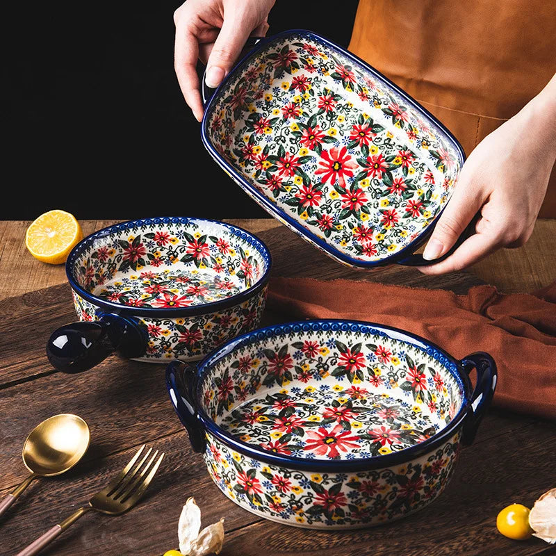 LingAo     Ceramic noodle bowl, double-ear bowl, plate tableware set