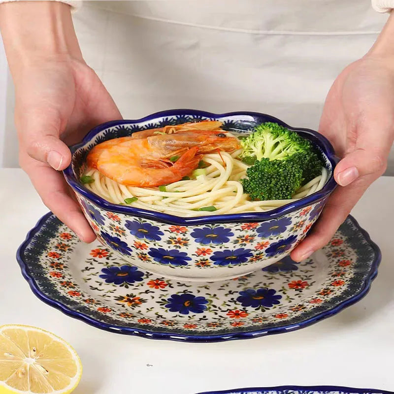 LingAo     Ceramic noodle bowl, double-ear bowl, plate tableware set
