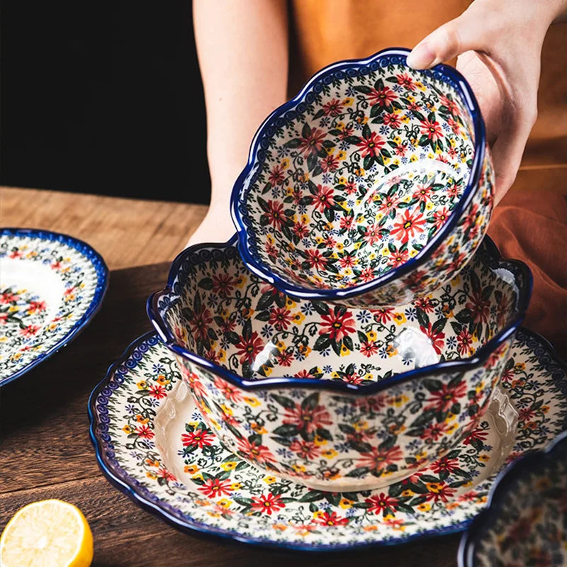 LingAo     Ceramic noodle bowl, double-ear bowl, plate tableware set