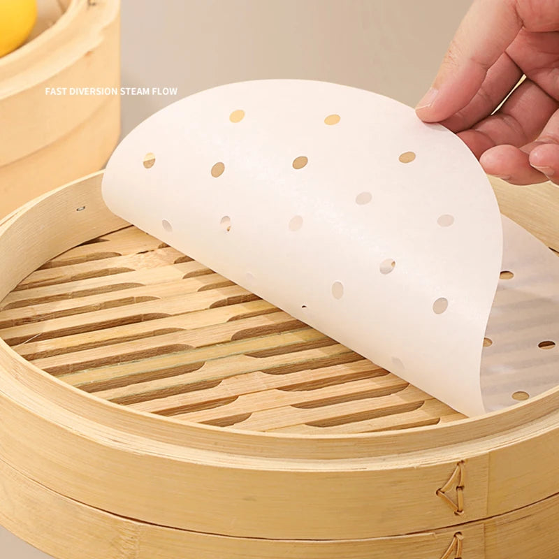Round Steamer Paper For Dumplings Mat Bamboo Basket Air Fryer Oven Accessories Without Oil Baking Pastry Tools Kitchen Utensils
