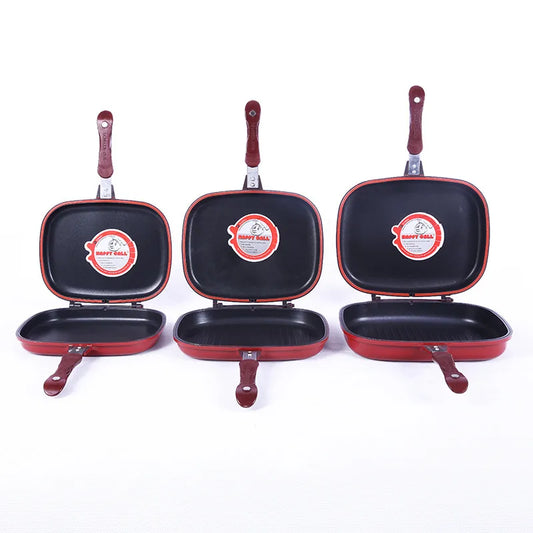 High quality Happycall Happy Call 32cm/30cm/28cm Big Size Fry Pan Non-stick Fryer Pan Double Side Grill Fry Pan
