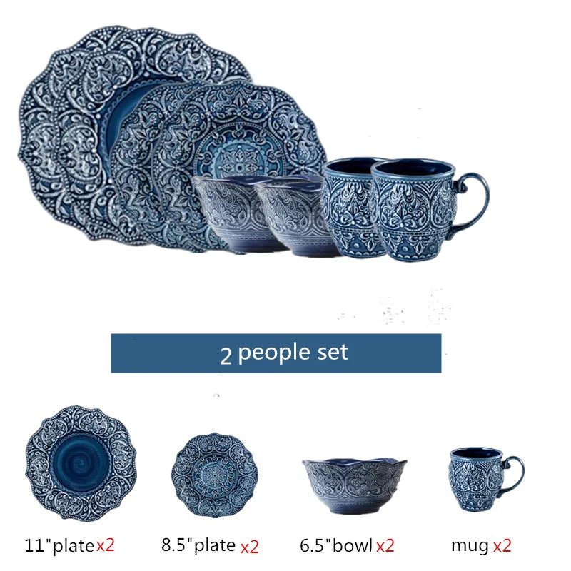 Relief Western Dinner Plates Set Dinnerware Ceramic Tray Steak Dish Dessert Noodle Bowl Cup Series For Home Hotel Use