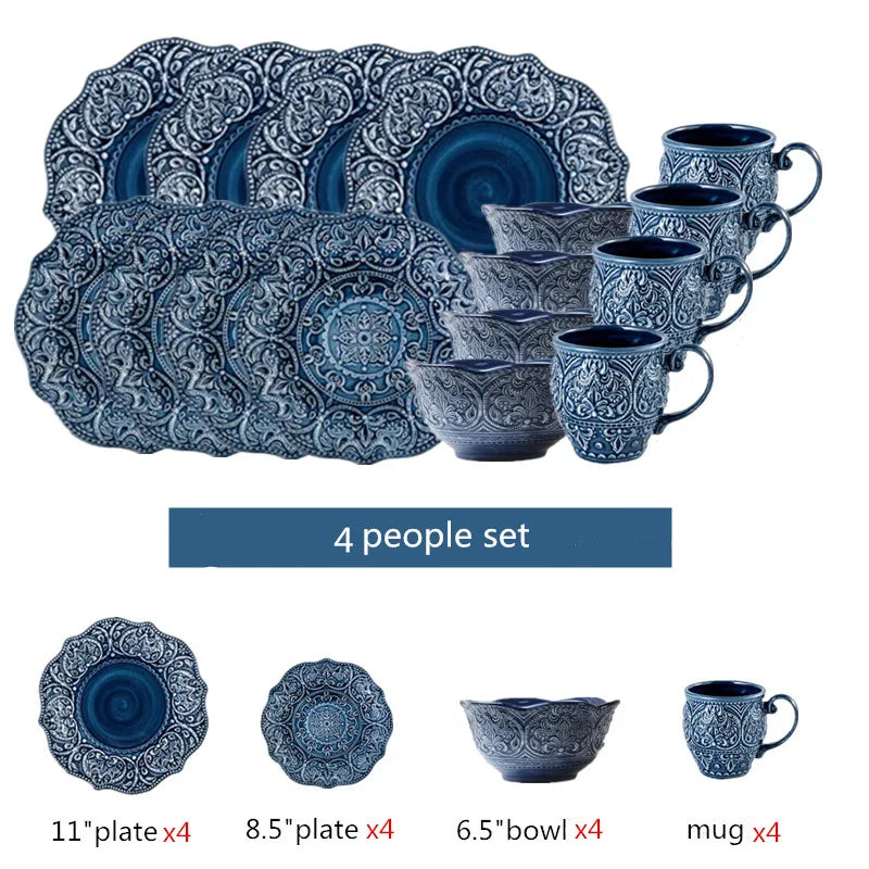 Relief Western Dinner Plates Set Dinnerware Ceramic Tray Steak Dish Dessert Noodle Bowl Cup Series For Home Hotel Use