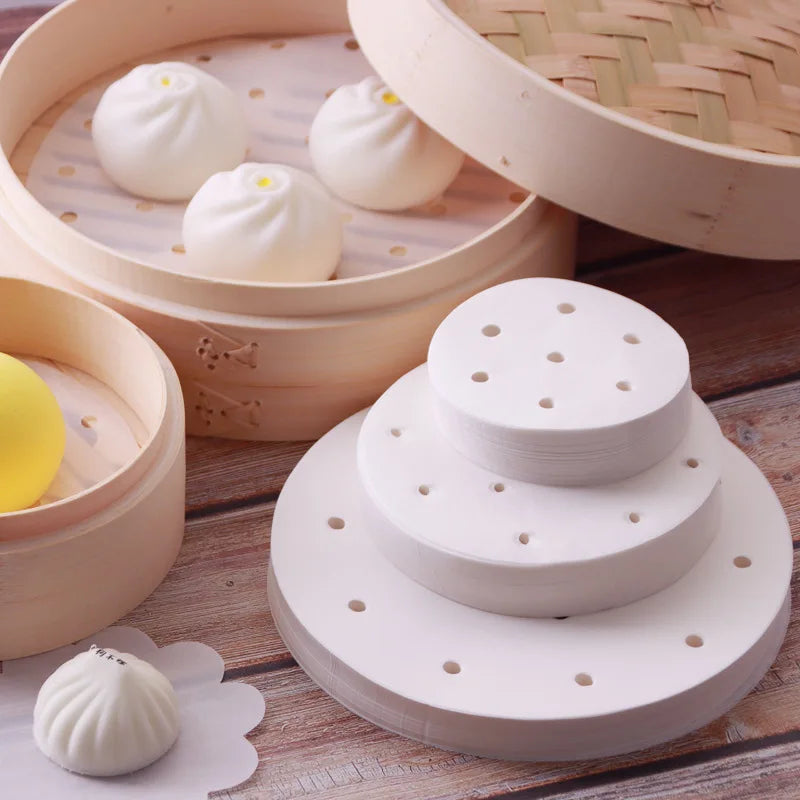 Round Steamer Paper For Dumplings Mat Bamboo Basket Air Fryer Oven Accessories Without Oil Baking Pastry Tools Kitchen Utensils