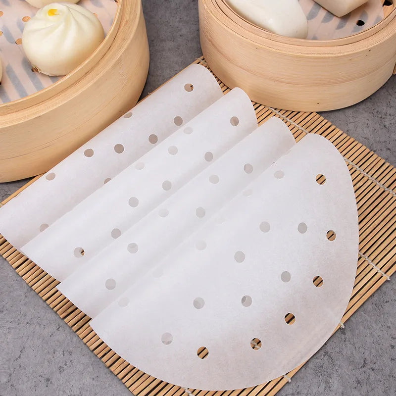 Round Steamer Paper For Dumplings Mat Bamboo Basket Air Fryer Oven Accessories Without Oil Baking Pastry Tools Kitchen Utensils