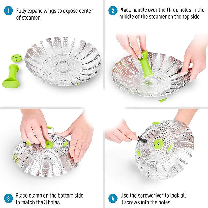 1pc 9/11 inch Stainless Steel Lotus Steamer Tray, Foldable Steamer, Basket Steamer, Cooking Pan, Vegetables and Fruits