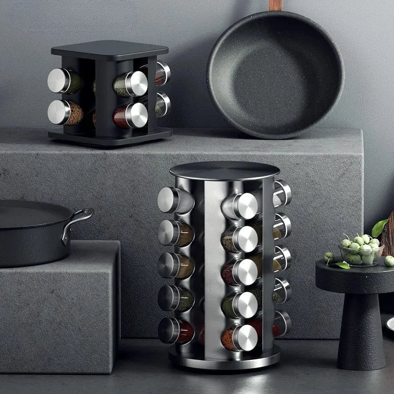 Stainless Steel Rotating Seasoning Rack Nordic Style Kitchen Special 360-degree Rotating Countertop Seasoning Storage Rack