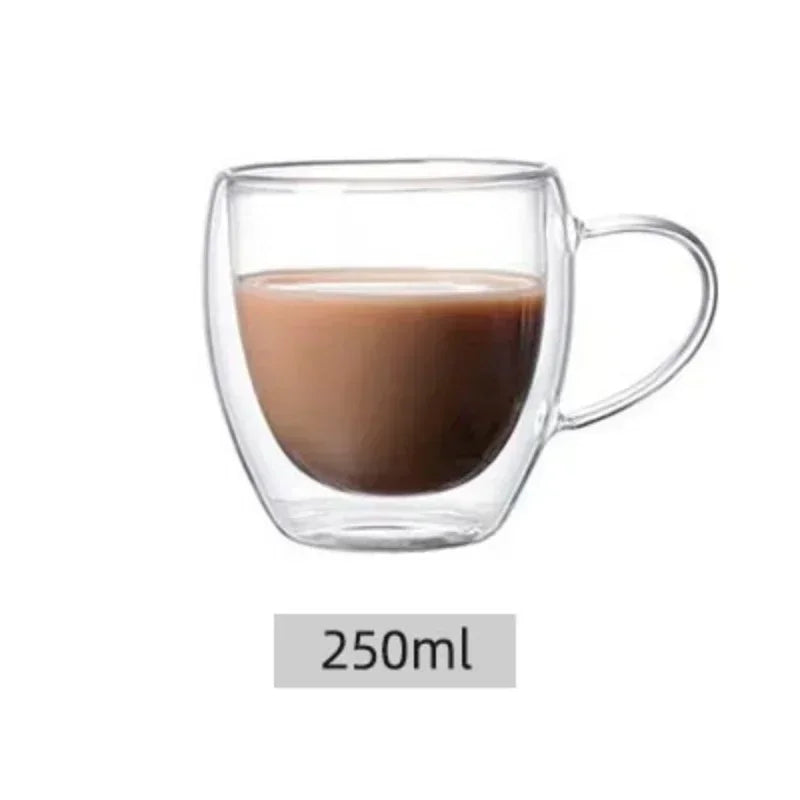 150/250/350ml Heat Resistant Glass Cups Double Wall Glass Coffee Cup with Handle Breakfast Milk Water Cup Clear Juice beer Cups