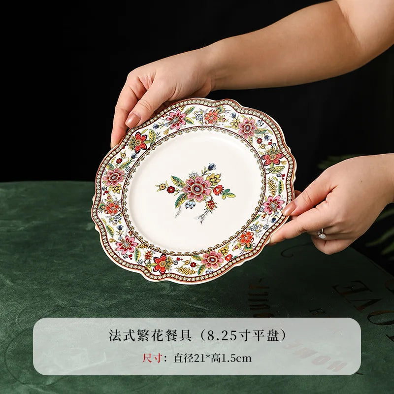 French Floral Bone China Coffee Cup and Saucer Set Home Afternoon Tea Coffee Cup Dessert Cake Plate Delicate Mug Birthday Gift