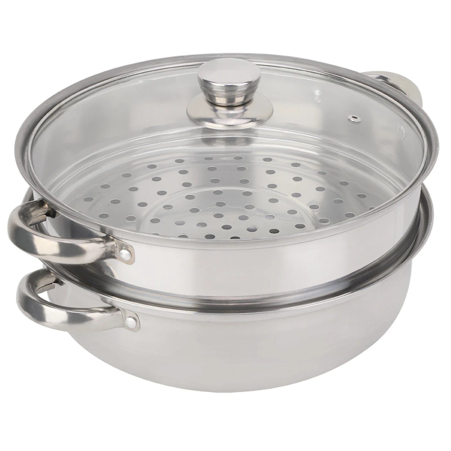 2 Layer Steamer Pot Cooker Stainless Steel Cookware 27cm Double Boiler Soup Steaming Pot for Home Kitchen Cooking