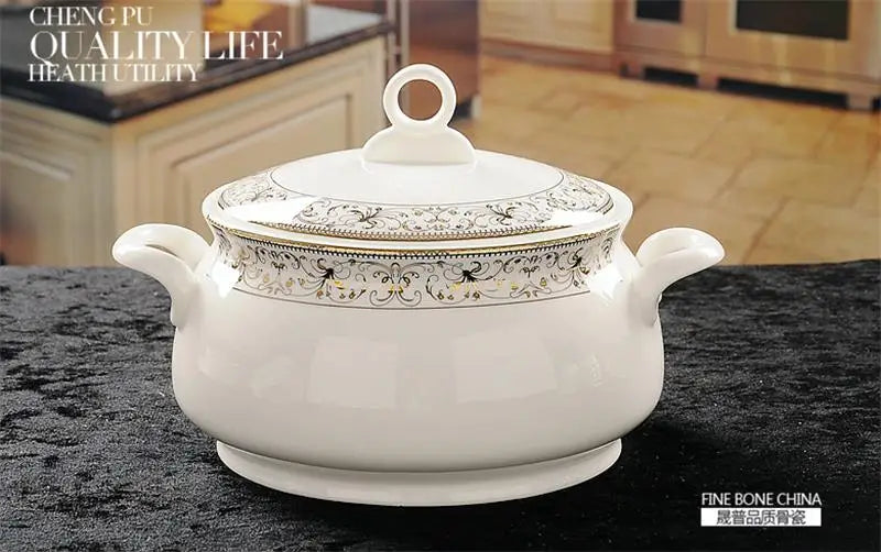 46-piece set, royal gold ware designed,  fine bone china dinnerware sets, chinese crockery set plates, porcelain dinnerware