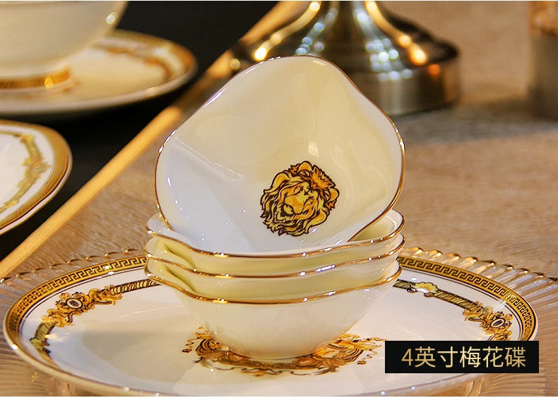Gold Bone China Dinnerware Sets Ceramics Kitchen Gift Luxury Christmas Dinner Sets Wedding Party Vajillas Ceramica Dishes