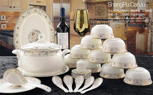 46-piece set, royal gold ware designed,  fine bone china dinnerware sets, chinese crockery set plates, porcelain dinnerware
