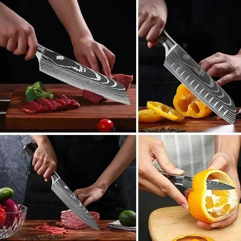 Cuchillos Profesionales Damasco - Santoku y Cuchilla