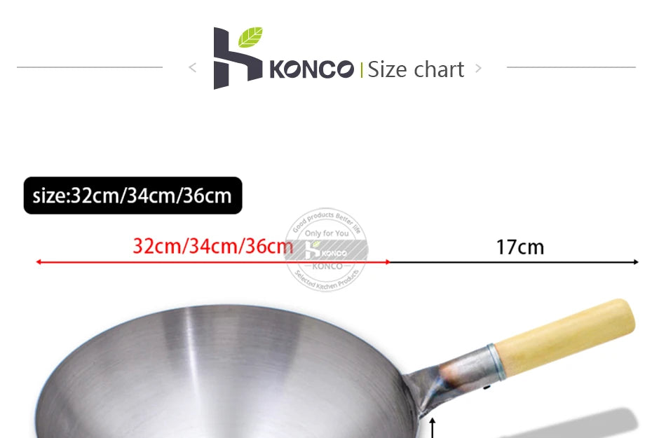 32/34/36cm Iron Wok Chinese Traditional Handmade Large Wok Household Cooking Pot