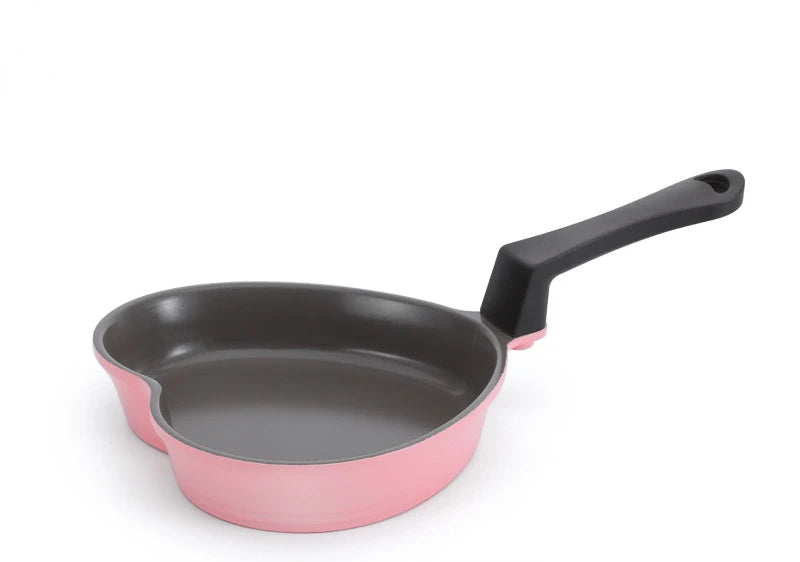 Mini Love Frying Pan Baby Food Supplement Cooking Pot Ceramic Non-Stick Pink Heart-Shaped Small Wok
