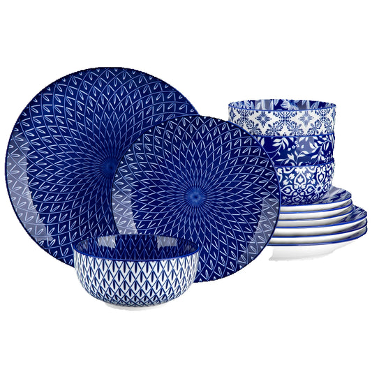 Chinese Blue and White Porcelain Plate Set Dinnerware Set