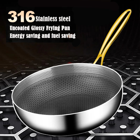 316 Stainless Steel Frying Pan Wok Non-stick Cooking