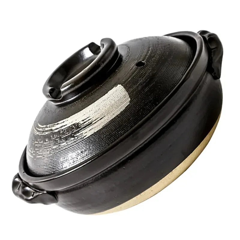 0.9L Ceramic Clay Pot Cooking Casserole Japanese Stew Soup Pot With Lid Earthenware Hot Pot Stockpot Dish Pan Cookware Stock Pot