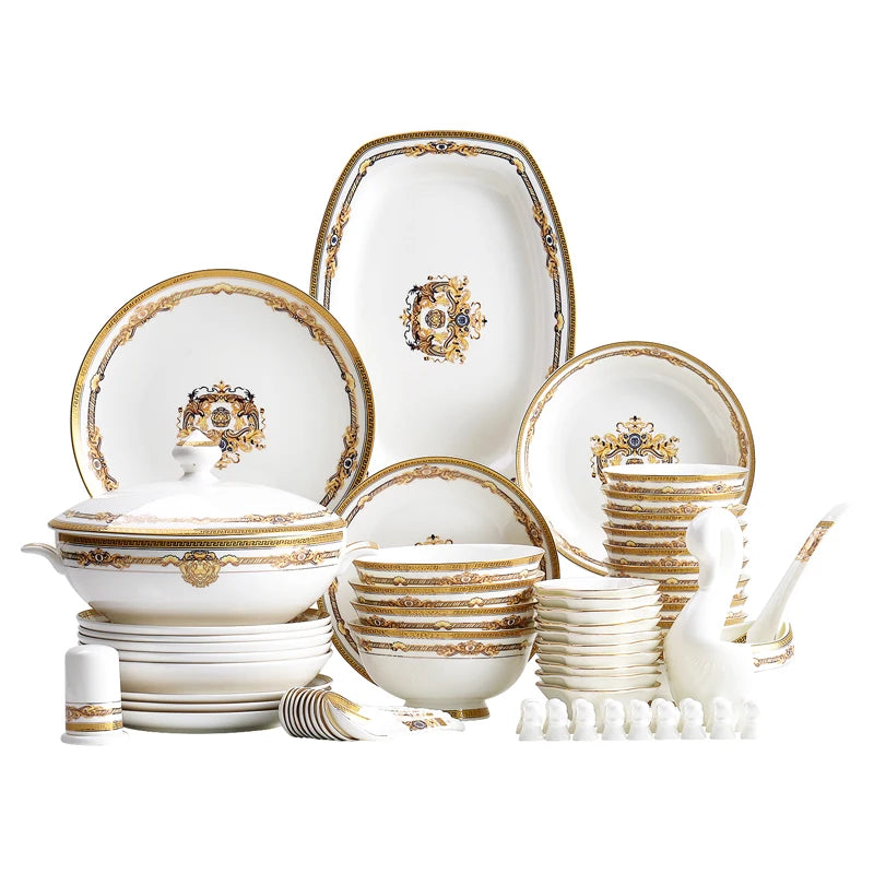 Gold Bone China Dinnerware Sets Ceramics Kitchen Gift Luxury Christmas Dinner Sets Wedding Party Vajillas Ceramica Dishes