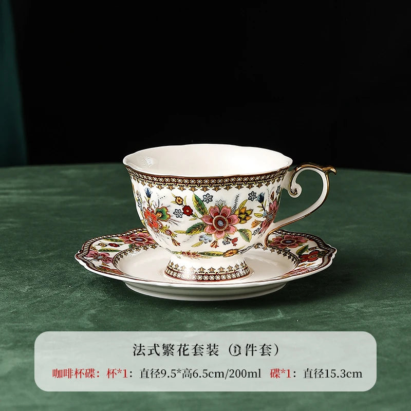 French Floral Bone China Coffee Cup and Saucer Set Home Afternoon Tea Coffee Cup Dessert Cake Plate Delicate Mug Birthday Gift