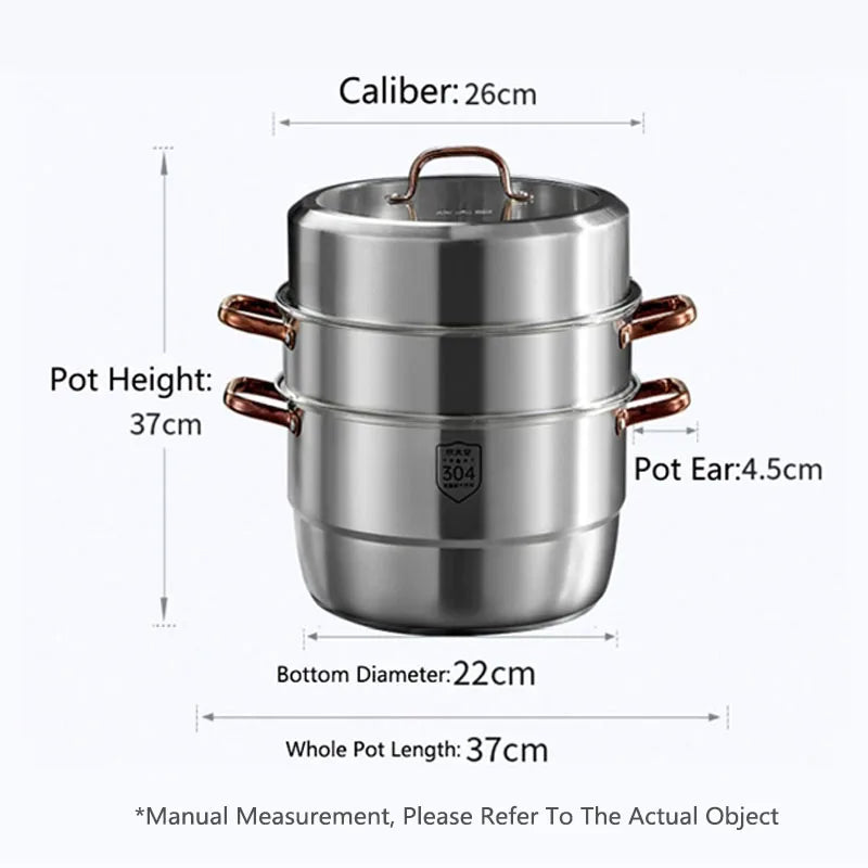 COOKER KING 304 Stainless Steel Steamer Thickened Double-Layer Steamer Used For Induction Cooker And Gas Stove Kitchen Cookware